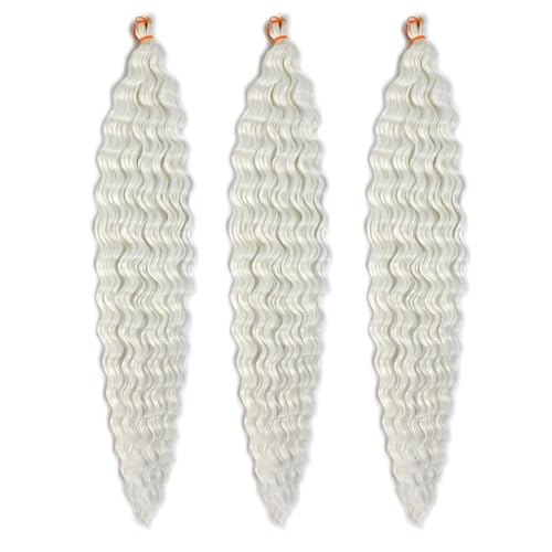 BALINGHAIR Ocean Wave Crochet Hair 22 Inch Deep Wave Braiding Hair Long Curly Crochet Braids Hair Extensions White(60-3Pcs)