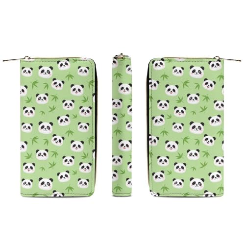 Adult Fashion Printed Leather Wallet, Water Resistant and Large Capacity Panda Bamboo Patterns Mint Green Wallets for Everyday Carry3