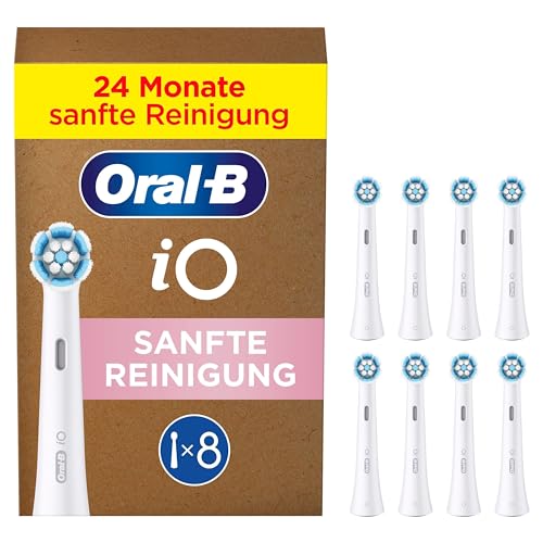 Oral-B iO Sanfte Reinigung — ORIGINAL Aufsteckbürsten für Elektrische Oral-B iO Zahnbürsten — Bürstenköpfe, Zahnbürstenaufsatz, Ersatzbürsten für empfindliches Zahnfleisch — Weiß, 8 Stück