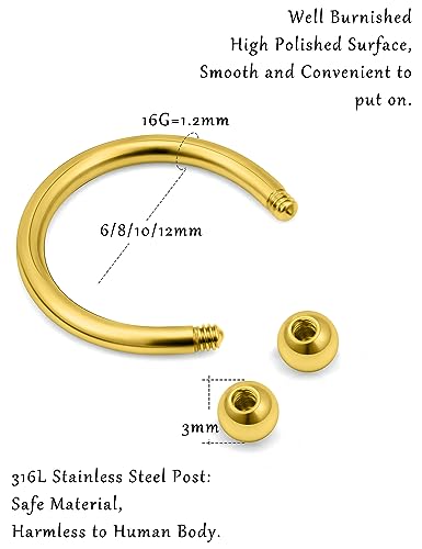 16G Surgical Steel Nose Septum Horseshoe Hoop Earring Eyebrow Tragus Helix Lip Rings Piercing Jewelry2