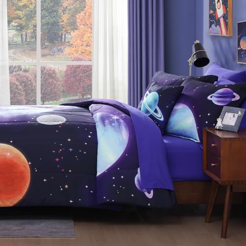 Kids Comforter Set Full Size for Boys, Rocket Bedding Sets, 4 Pieces Bed in A Bag with 1 Comforter, 1 Decor Pillow, 2 Pillow Shams