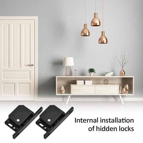 Gudalea 4 Stück Schranktürverriegelung, Türöffner zum Aufdrücken, Wohnmobil Schubladenverriegelungen mit 16 Schrauben, für Küchen Kleiderschränke und Wohnmöbel (Schwarz)