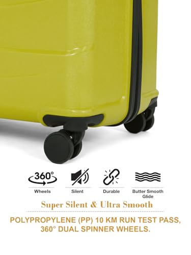 Image of Teakwood Small-Medium Size 8 Wheels Trolley Bag, Hard Cabin with Zipper Closure, Adjustable Push Button & TSA Lock System 360 Degree (Set of 2, Lime Green)