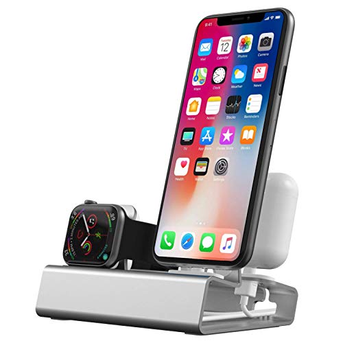 Charging Station for Apple Products, 3 in 1 Aluminum Charging Stand for Apple Watch 6 iPhone Airpods iWatch Docking Station Holder for Apple Watch Charger Stand Series SE 6 5 4 3 2 1 Nightstand Mode