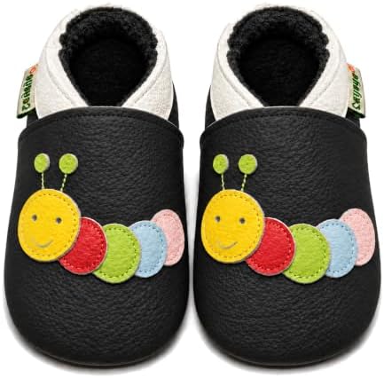 SAYOYO Krabbelschuhe Baby aus Leder Atmungsaktiv und rutschfest Baby Schuhe | Weiches Echtleder und rutschfeste Sohle Süße Lauflernschuhe und Baby Hausschuhe mit Tiermuster für Jun
