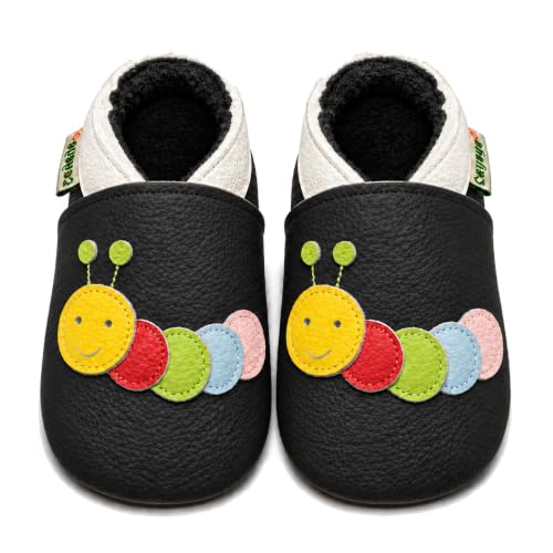 SAYOYO Baby Krabbelschuhe Leder rutschfest 6-12 Monate 19/20 Caterpillar