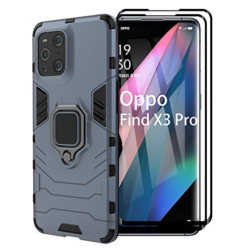 ESTH® Funda para OPPO Find X3 Pro/Find X3 con 2 Piezas Protector de Pantalla, Giratorio Soporte de 360°, Compatible con Soporte Magnético para Coche, Carcasa Azul
