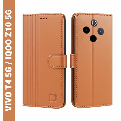 Image of AIBEX Shock Proof Flip Compatible for iQOO Z10 5G / Vivo T4 5G Flip Cover Leather Finish | Inside TPU with Card Pockets | Wallet Stand | Complete Protection Flip Case - Brown