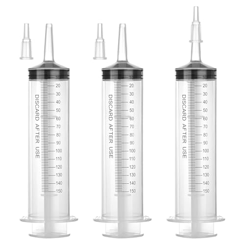 Image of 150mL Plastic Syringe for Liquid - 20 Pack Large Syringes with Adapter | Individually Wrapped for Scientific Labs, Feeding, Oil Filling