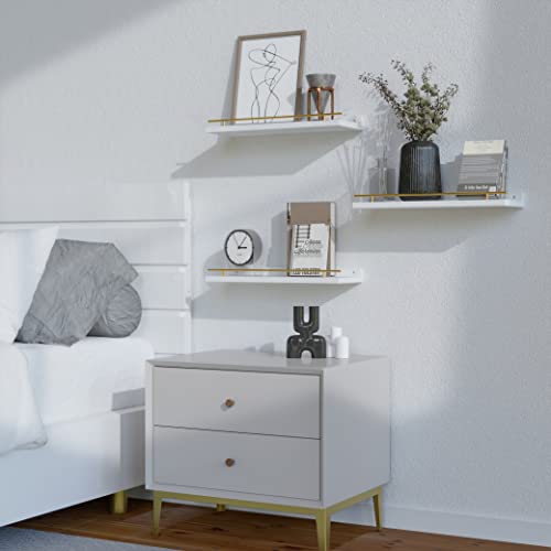 Wopitues Floating Shelves With Gold Metal Guardrail, Shelves For Wall Decor Set Of 3, Wall Shelves For Bedroom, Bathroom thumb #6