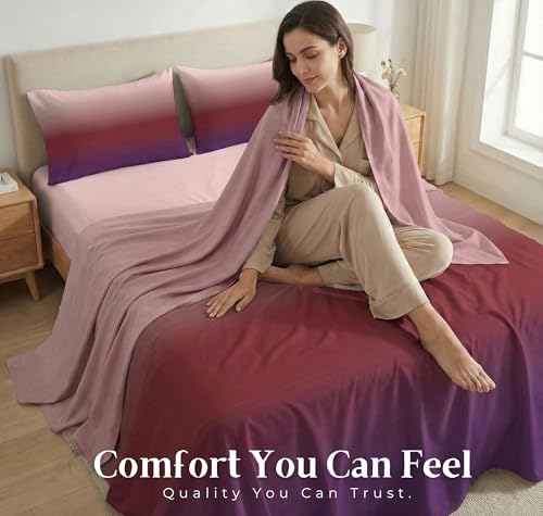 Image of VAS COLLECTIONS 300 TC Cotton Double Bedsheet for Super King Bed (108x108 in) | 7D Digital Printed Solid Bedsheet with 2 Pillow Covers | Soft, Wrinkle Packaging | DarkPink Shade