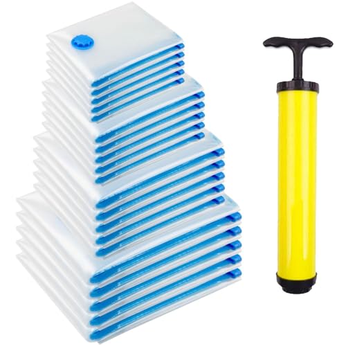 Image of WOWSMART Family pack 20 space saver organiser storage bags, vacuum storage bags with pump for storing, clothing, blankets, quilts, travelling, packing,travel accessories, air vacuum packing bag