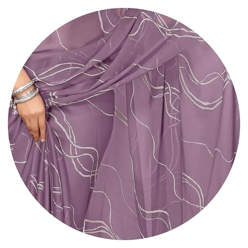 Image of MIRCHI FASHION Saree for Woman Chiffon Georgette Geometric Printed | Lightweight Farewell and Women's Office Sari with Blouse Piece
