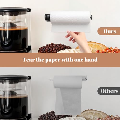 Image of Paper Towel Holder Under Cabinet, Self-Adhesive Hanging Paper Towel Holder with Damping Effect, Under Counter Paper Roll Holder for Kitchen, Bathroom, RV