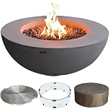 Elementi Lunar Bowl Fire Pit Bundle Outdoor Firepit Set Includes 42” Natural Gas Concrete Firepit Bo