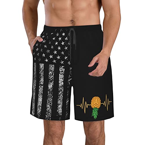 ONVOWO Heartbeat Swinger Upside Down Pineapple Gift Men's Swim Trunks Mens Swim Shorts Boxer Brief Men Swimwear Bathing Suits White-L3