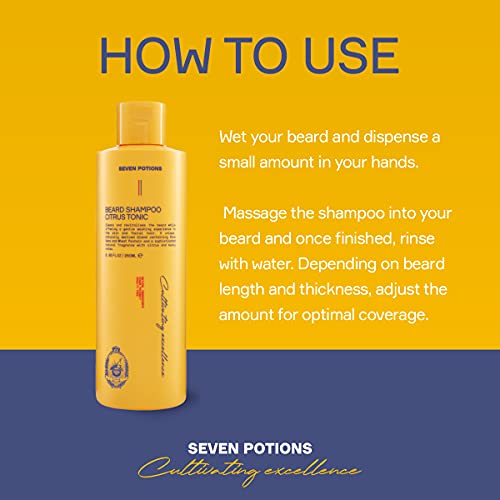 Seven Potions Beard Shampoo For Men — Gentle, Cleansing Beard Wash For A Clean Beard With No Beard Itch — Natural, Vegan, Cruelty Free — (Citrus Tonic, 8.45 Fl Oz) #TOP4