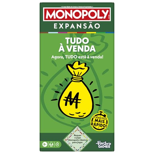 Monopoly EXPANSIÓN Todo a la Venta | Añade más diversión al clásico Juego Monopoly y Juega más rápido | Edad 8+ | 2-6 Jugadores | 40 Minutos | Juegos de Mesa Familiares - Versión Portuguesa