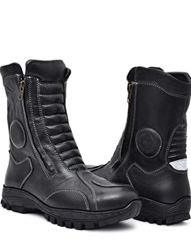 Image of ASM Biker Waterproof Boots with Steel Toe : High Ankle Leather Waterproof Boots for Men with Memory Foam Footpad & High Performance Rubber Sole. Sizes 5 to 12 Available. Article : 706Black