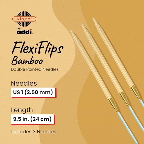 Image of skacel by addi Flexiflips Double Pointed Knitting Needles, 9.5 Inch (24 cm) Bamboo Tips with Flexible Nylon Cord, 2.5 mm (US Size 1)