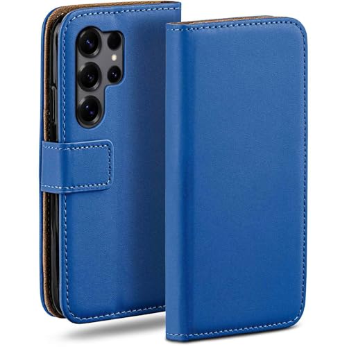 Étui Samsung S25 Ultra moex en cuir bleu avec porte-cartes
