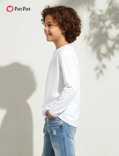 Image of PATPAT Boys Long Sleeve Shirts Cotton Solid Crew Neck Basic Shirts 5-16 Years