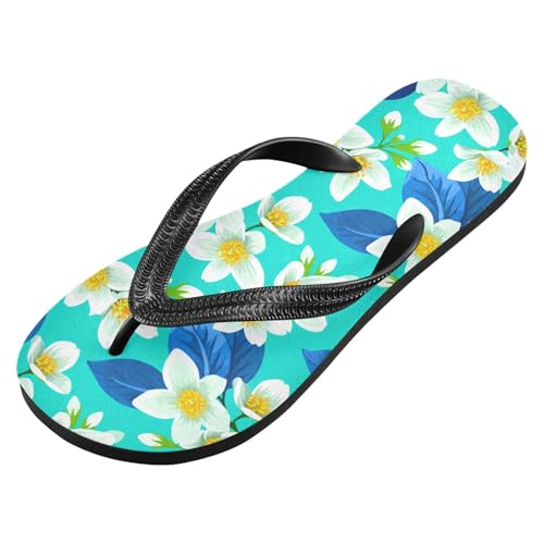 Jasmine Flower Blue Flip Flops for Beach Thong Sandals Anti-slip Lightweight Flat Slippers for Summer Travel Swim2