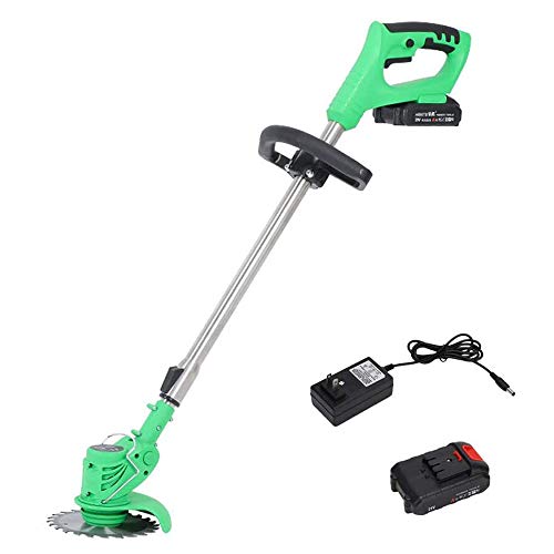 WRISCG Faucheuses rotatives Coupe-Bordures sans Fil 12/21V, Outillage Jardin, Tube telescopique et 2nd poignée réglable, Batterie+Chargeur+Lame scie Circulaire + Lame en métal + Lame en Plastique,21v