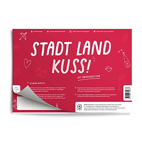 Stadt Land Kuss | Spiel Für Paare | Reflexion Fragespiel | Stadt Land Fluss Als Gesellschaftsspiel Für Partner (1 x Stadt Land Kuss) Cover
