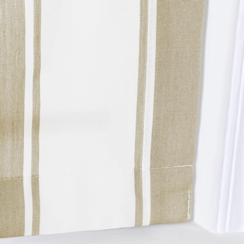 Image of TWOPAGES No Drill Wide Stripe Roman Shades Cordless Roman Blinds for Windows, Custom Made Light Filtering Blackout Blinds Farmhouse Shades for Kitchen, Khaki Bordered Wide Bar, 1 Piece