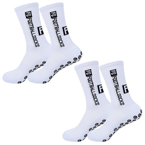 MEMOFYND 2 pares de calcetines deportivos antideslizantes, calcetines de agarre con puntos de goma, absorben el sudor y transpirables, unisex, adecuados para fútbol