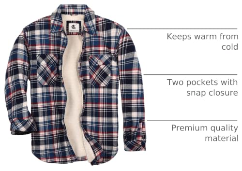 Image of COEVALS CLUB Men's Flannel Fleece Sherpa Quilted Lined Plaid Snap Work Shirt Jacket /Hooded