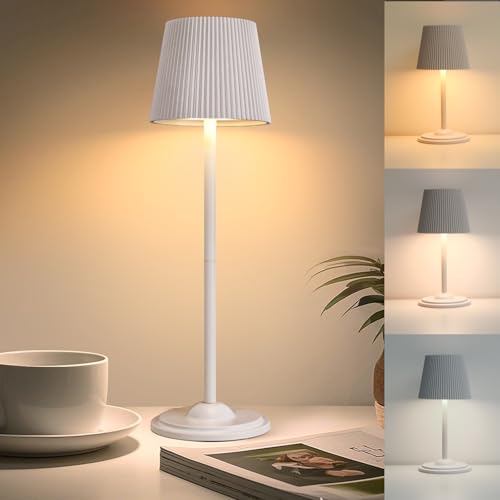 VKH Lampada da tavolo ricaricabile senza fili, lampada da comodino con 2 altezze regolabili, controllo touch, ricarica USB-C, luce LED dimmerabile, 3 modalità di colore, ideale per camera da letto