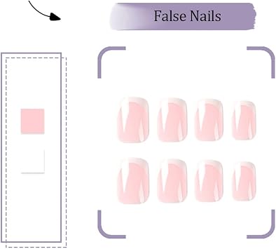 24 PCS White French Tip Press on Nails Pink False Nails Glossy Square Fake Nails Full Cover Stick on Nails for Women and Girls Daily Wear