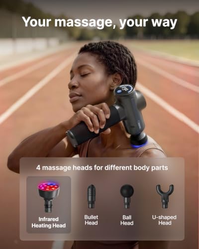 Image of RENPHO Active 2 Red Massage Gun with 850nm Infrared Heating & 3 Light Modes | Deep Tissue Percussion Massager with 5 Speeds and Travel Case for Athletes to Soothe Tight Backs and Shoulders Anywhere