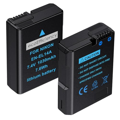 ecoEfficiency 2-Pack of EN-EL14 EN-EL14A Batteries for Nikon D3500 D3100 D3200 D3300 D3400 D5100 D5200 D5300 D5500 D5600 DF Coolpix P7000 P7100 P7700 P7800 DSLR Cameras