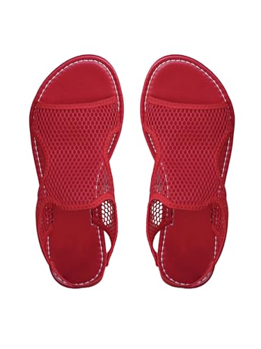 GORGLITTER Women's Fishnet Flat Sandals Mesh Slip on Open Toe Ankle Strap Dressy Slides Shoes