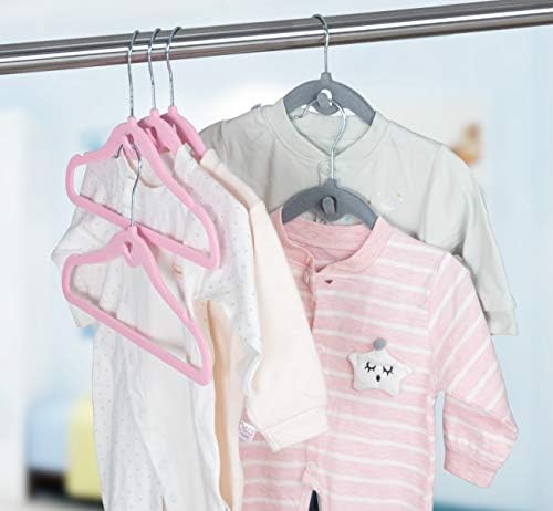 Baby Hangers, 50 Pack Childrens Velvet Hangers - Baby Clothes Hangers Non Slip Velvet with Rotatable Hook,12Inch Space Saver Cascading Velvet Hangers, (Grey)