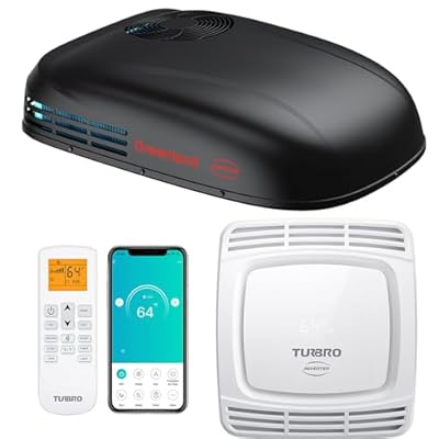 TURBRO Inverter 13.5K BTU RV Air Conditioner with Cooling and Heat Pump, Non-Ducted Low-Profile Rooftop Unit, Quiet Operation, WiFi & Remote Control, LED Atmosphere Light, Black