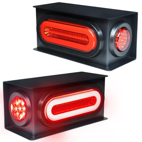 WahMOTOTin 2Pcs Trailer Light Steel Box Housing with 6' inch Oval Halo 52 Red LEDs Brake Stop Turn Tail Lights & 2' inch 9 Red LEDs Side Marker light assembly Recessed Mount submersible IP67,DC 12V