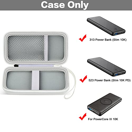 Allprimo Case Comaptible With Anker 313 Power Bank (For Powercore Slim 10K) 10000Mah Battery Pack. Portable Charger Storage Holder Bag With Pocket & Hand Strap (Box Only)- White #TOP1