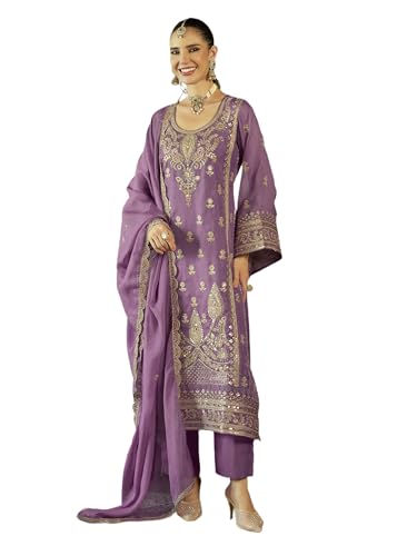 Image of INDO ERA Women's Organza Embroidered Sequinned Kurta & Pant with Dupatta Set | Women Kurta Sets With Dupatta Cotton