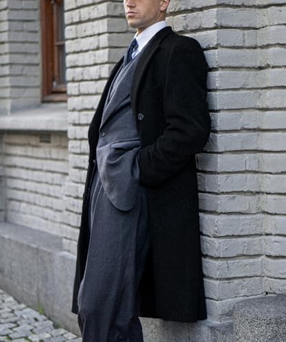 Men's Trench Coat Double Breasted Notched Lapel Peacoat Casual Warm Winter Long Jacket Overcoat With Pockets4