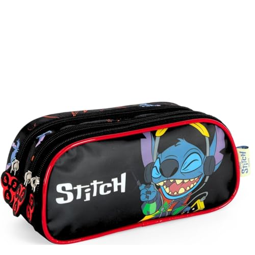 Estojo Escolar Disney Stitch 3 divisórias EI42375SC - Luxcel (Preto)