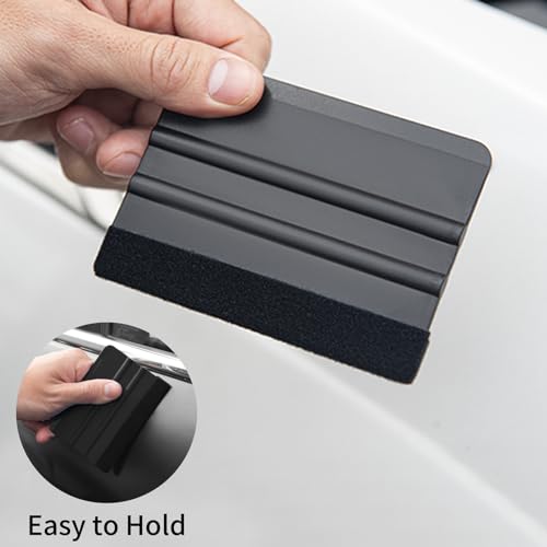 Image of AMZDEPOT Vinyl Wrap Squeegee 2Pcs Black with Extra 2 Felt Replacements | Extra 2 Felt Replacements, Non Slip Plastic 4 Inch Squeegee, Scratch Free Bubble Elimination, Tool for Car Wrap Window Tint
