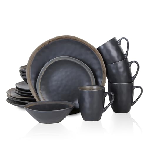 Image of Stone Lain Serafina Stoneware 16-piece Round Dinnerware Set, Grey