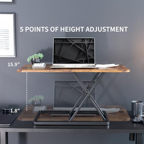 Image of VIVO Ultra-Slim 32 Inch Single Top Height Adjustable Standing Desk Riser, Compact Sit Stand Desktop Converter for Monitor or Laptop, Vintage Brown, DESK-V032JN