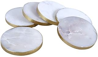 GoCraft Coasters - Handcrafted White Marble Gold Edged Coasters for your Drinks, Beverages & Wine/ Bar Glasses (Set of 4)