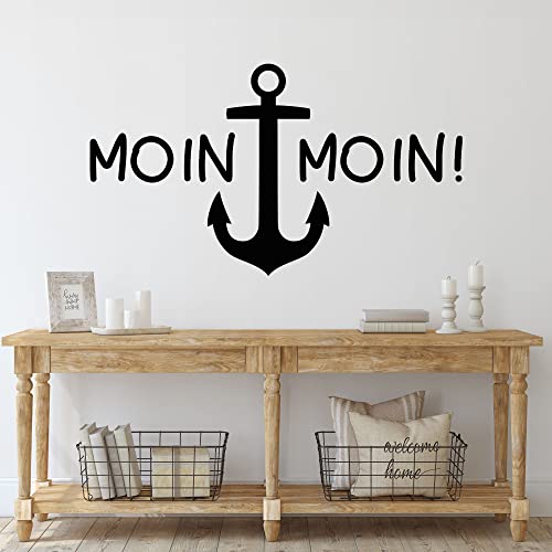 GRAZDesign Wandtattoo Flur maritim Nordsee Ostsee, Wandaufkleber Klebefolie Nordküste Motiv, Wandtattoo Moin Moin mit Anker / 70x40cm / 053 hellblau