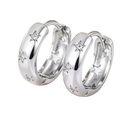 Image of Silver plated huggy hoop earrings with cubic zirconia stars inset